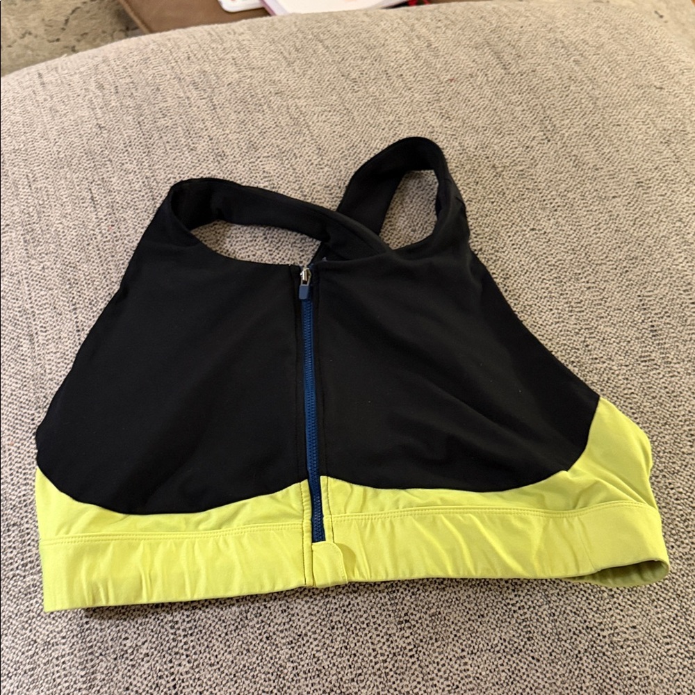Fabletics Zipper Zip UpBlack and Yellow Women's Sports Bra